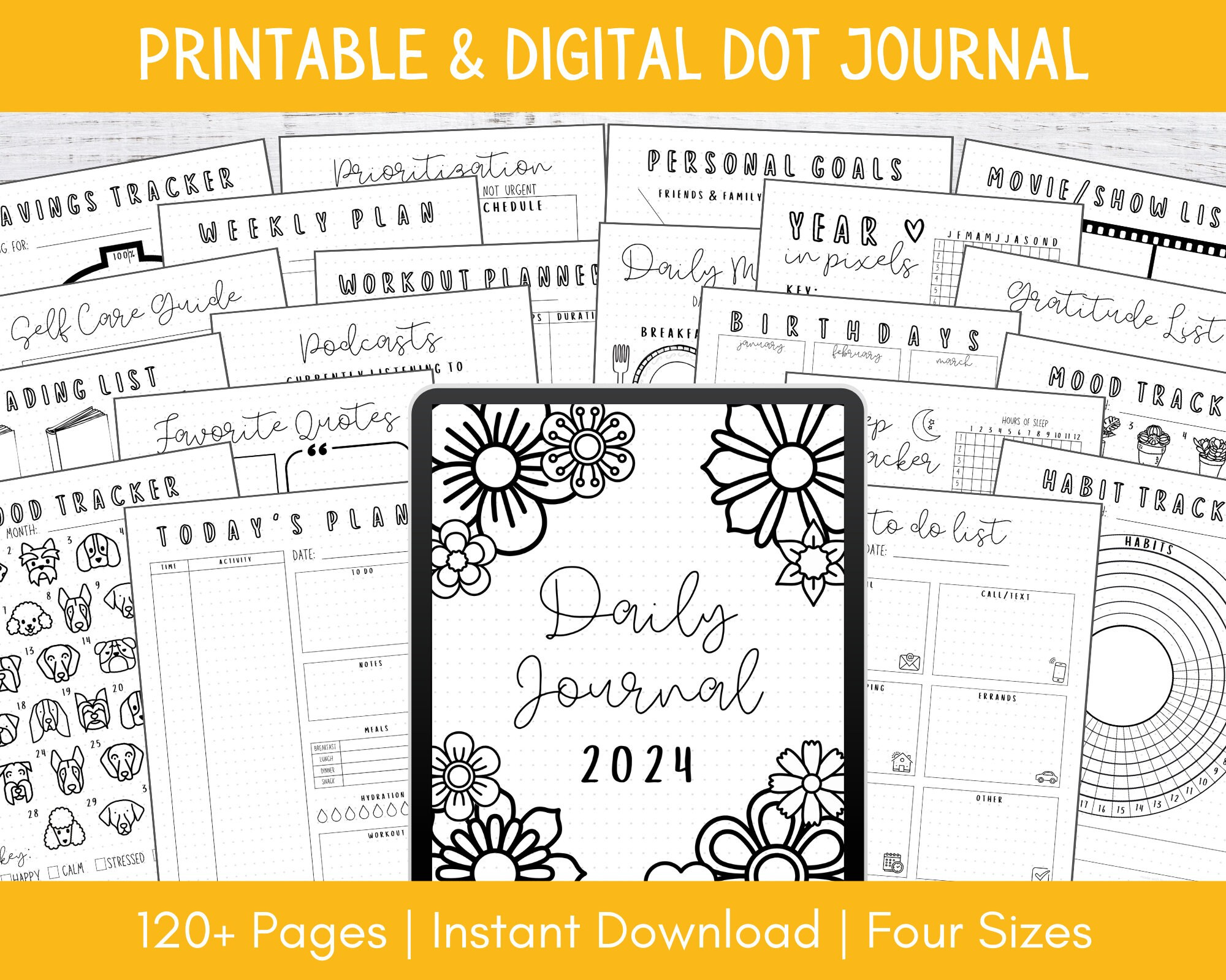 Printable Daily Journal Bundle 2024 &amp;amp; Undated Dot Journal in December 2024 Bullet Journal Printable