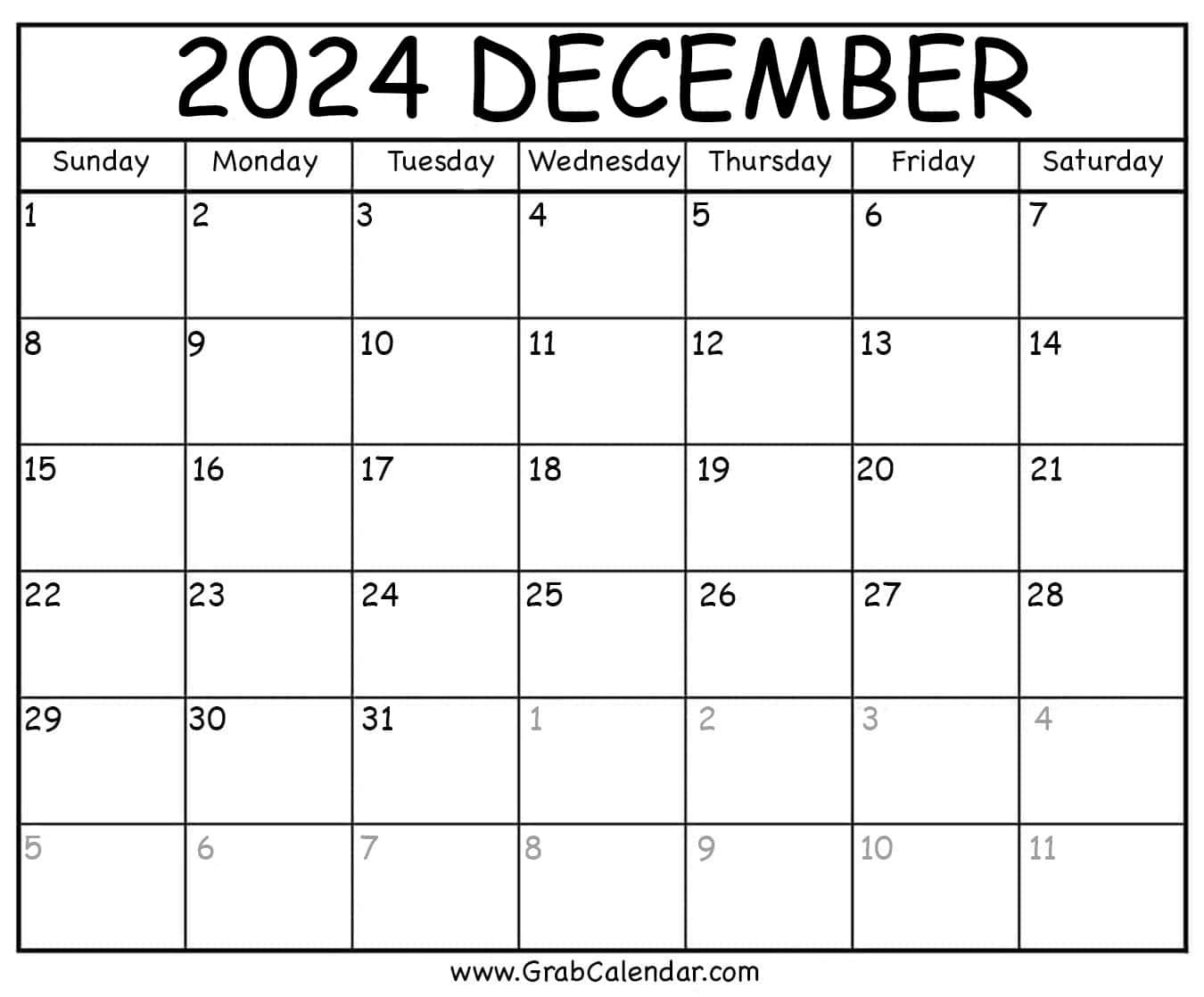 Printable December 2024 Calendar pertaining to December 2024 Calendar Numbers Printable