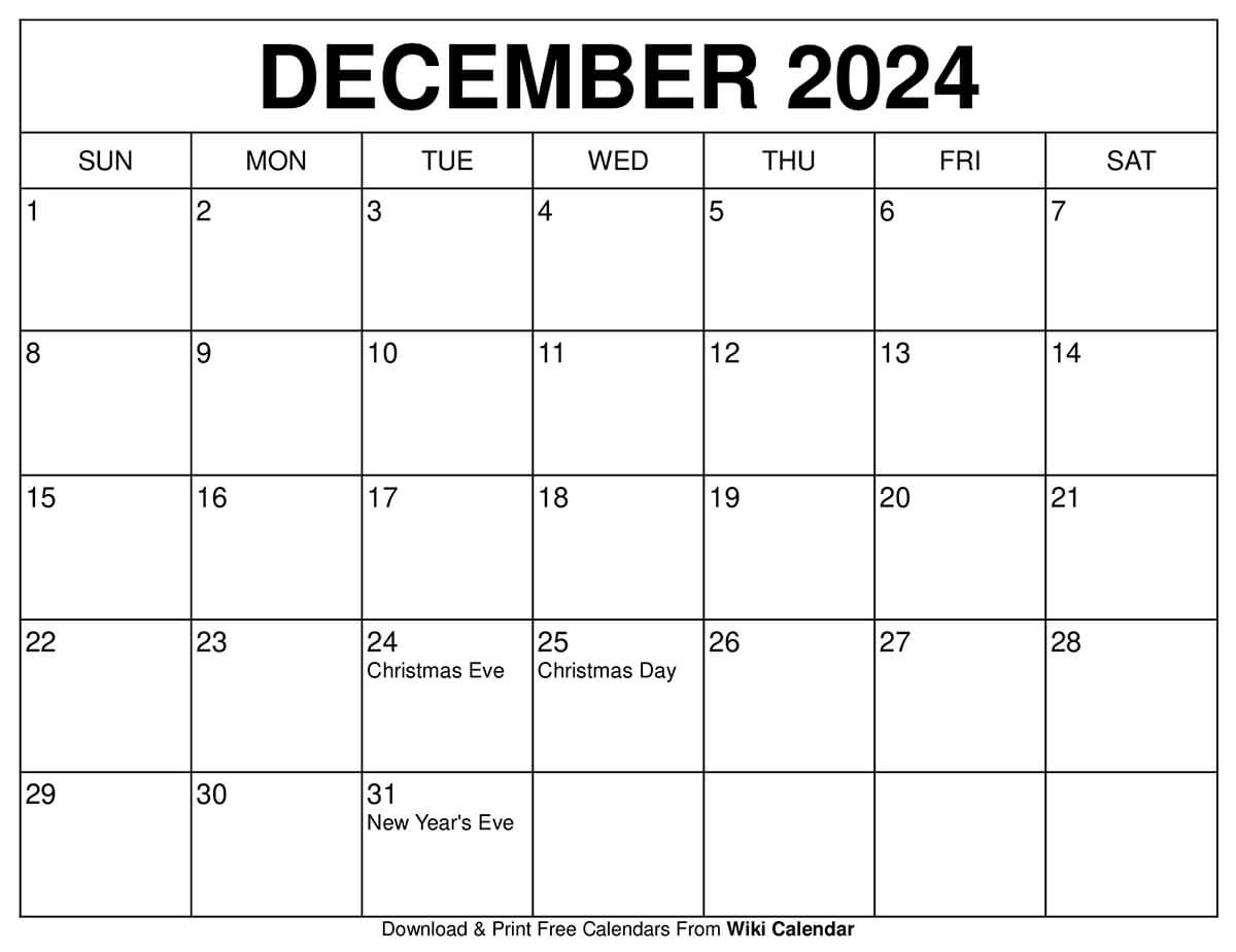 Printable December 2024 Calendar Templates With Holidays for 2024 Calendar Printable December