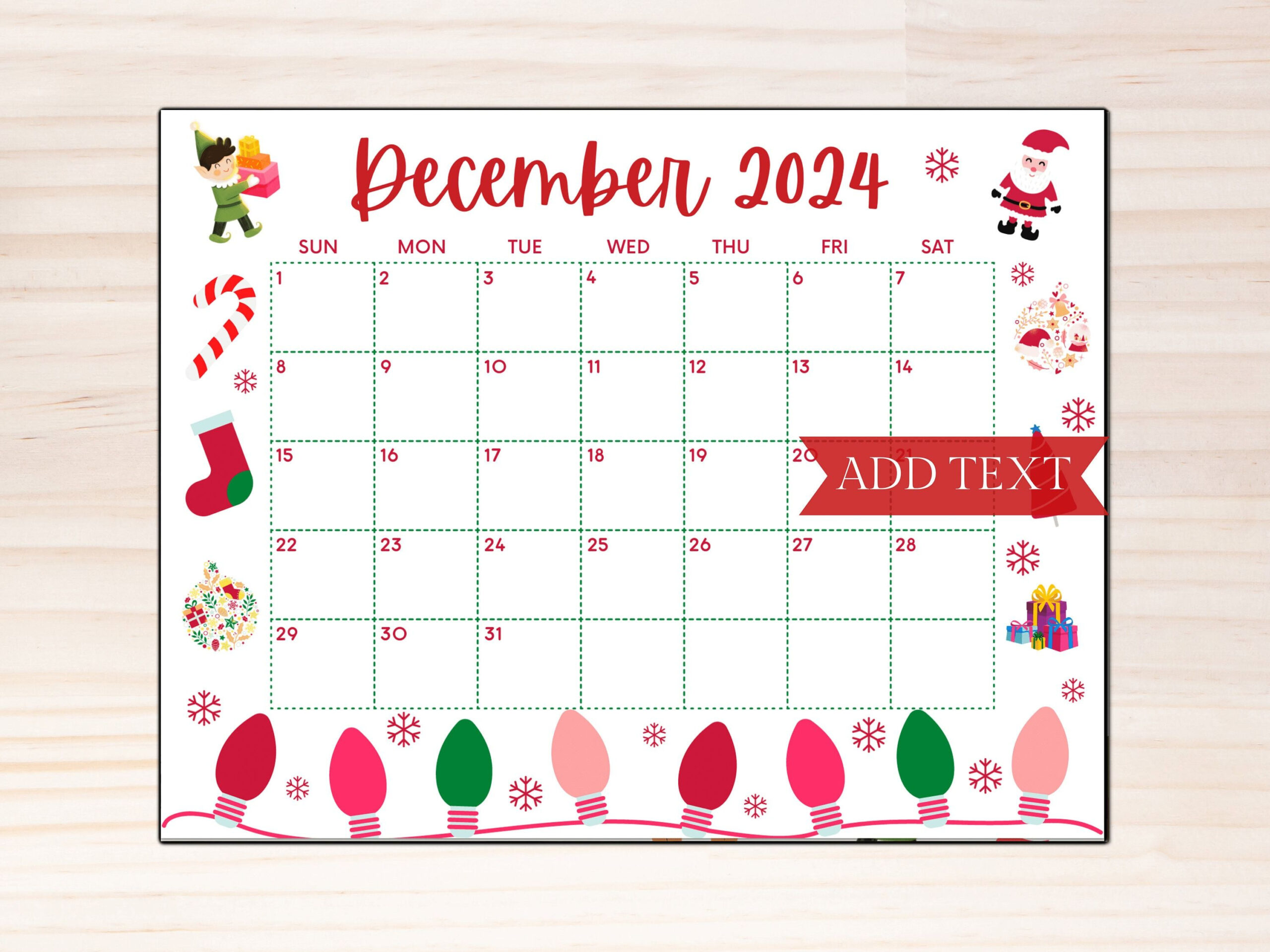 Printable December Calendar 2024, Christmas Calendar, Holiday for Free Printable December 2024 Christmas Calendar