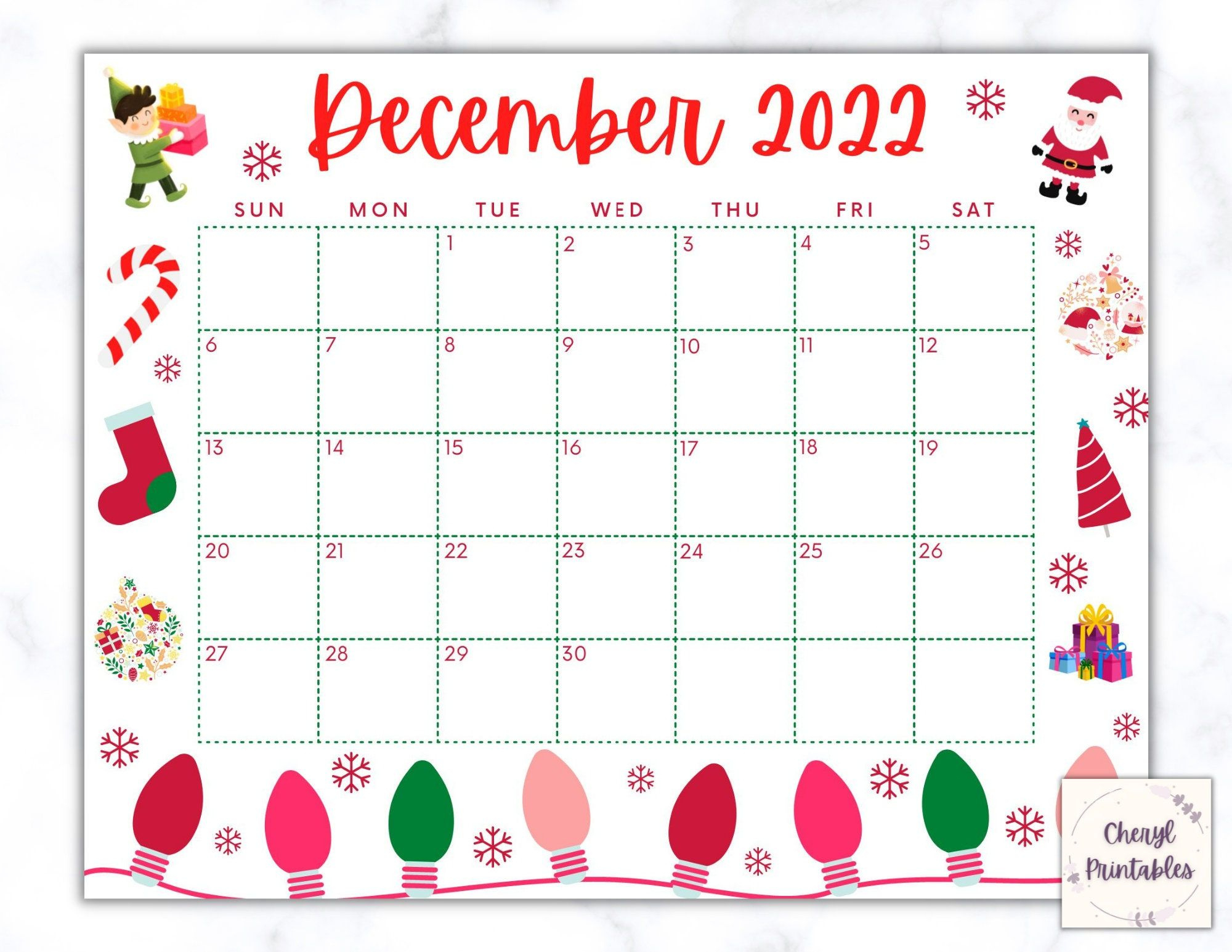 Printable December Calendar 2024, Christmas Calendar, Holiday in December 2024 Holiday Worksheets Free Printable