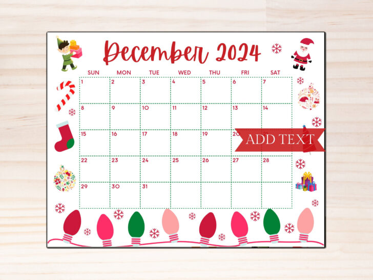 December 2024 Calendar Christmas Printable