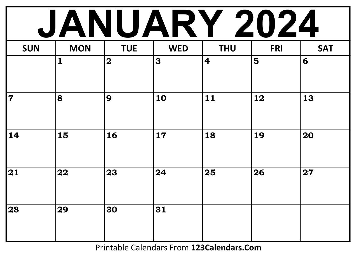 Printable January 2024 Calendar Templates - 123Calendars within December 2024 January 2024 Calendar Printable