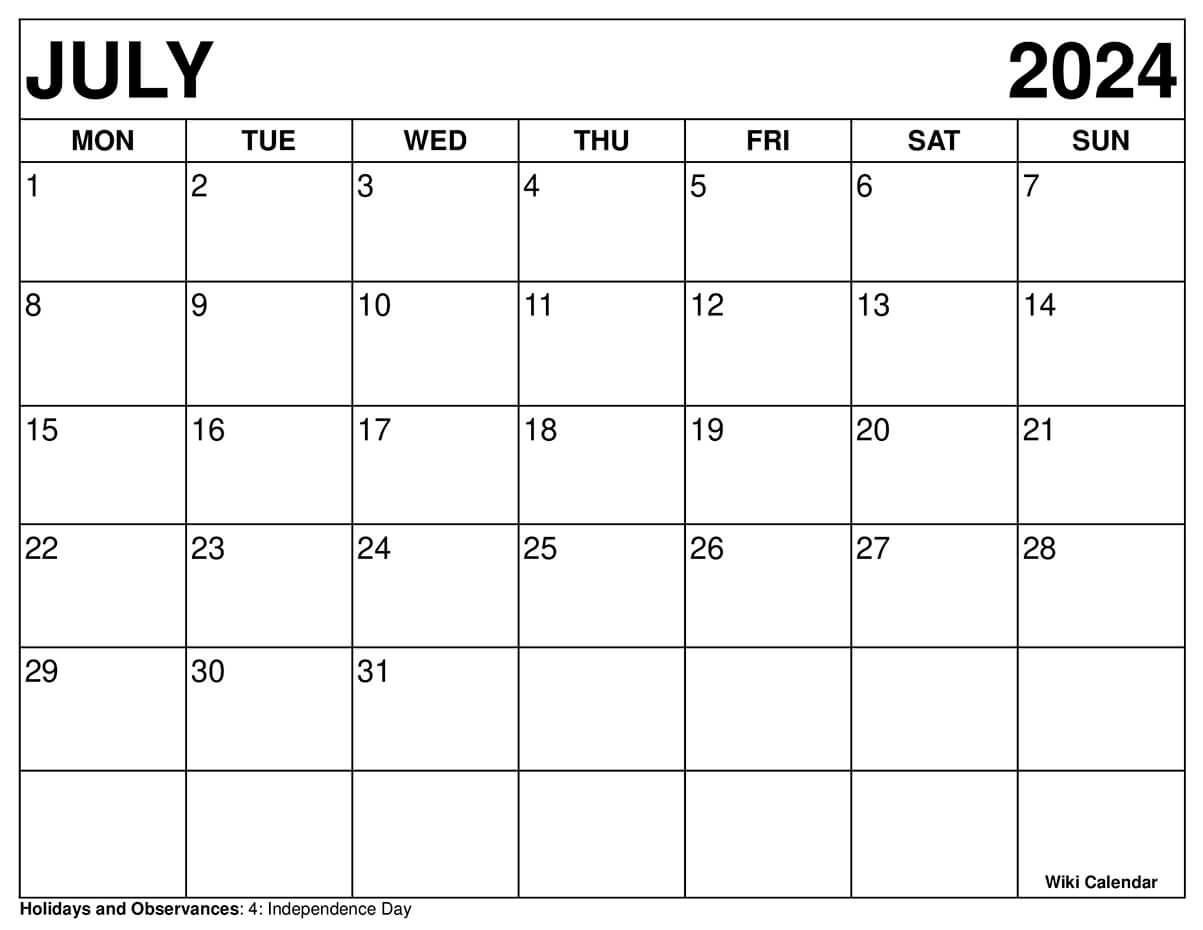 Printable July 2024 Calendar Templates With Holidays inside Printable Calendar July 2024 To December 2024