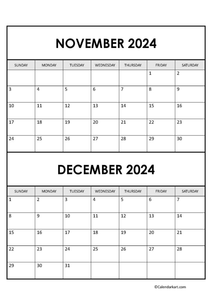 Printable Calendar November December 2024 January 2024