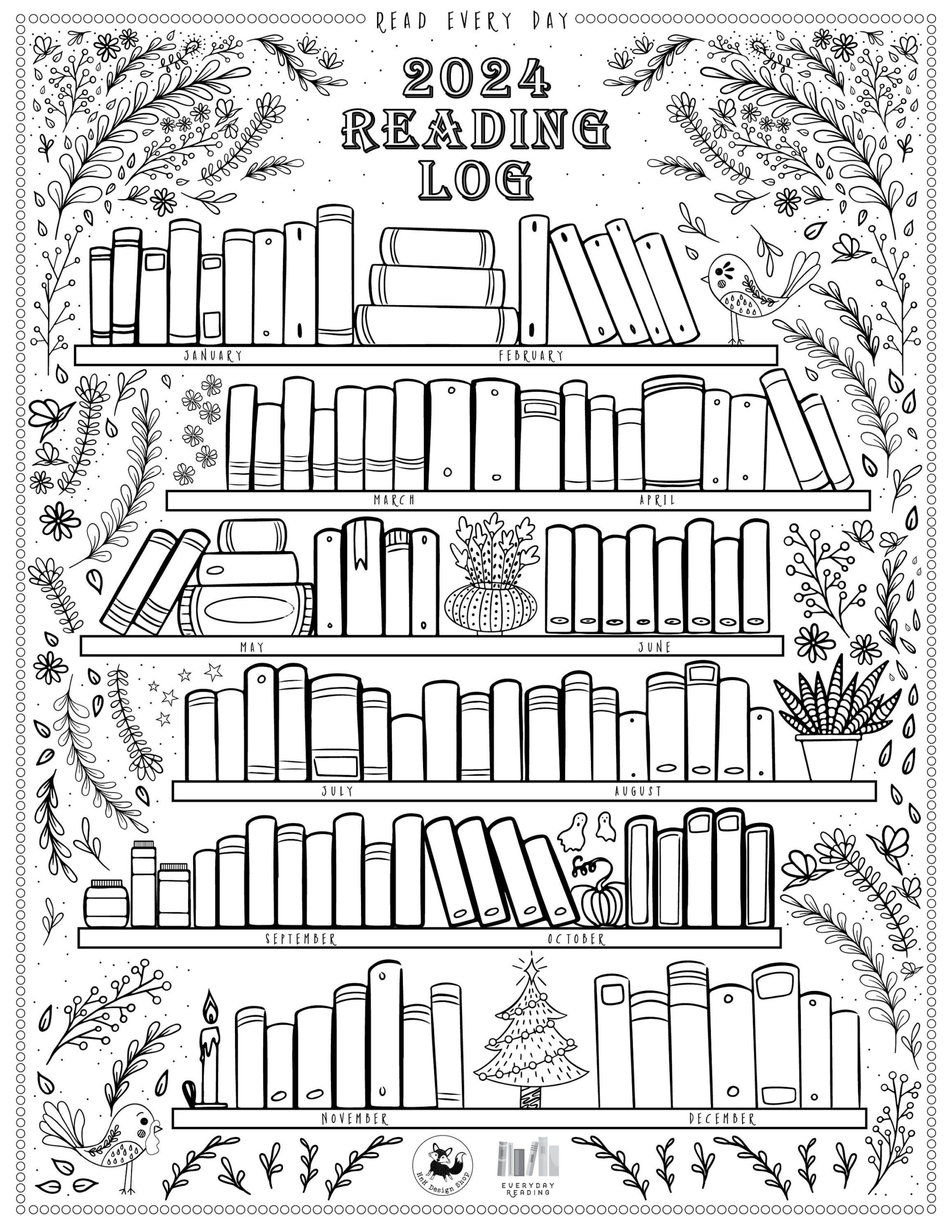 Reading Log 2024, Yearly Reading Log, Monthly Reading Log Printable, Book Spine Coloring, Jpg And Pdf, Instant Download inside Free Printable December 2024 Reading Log