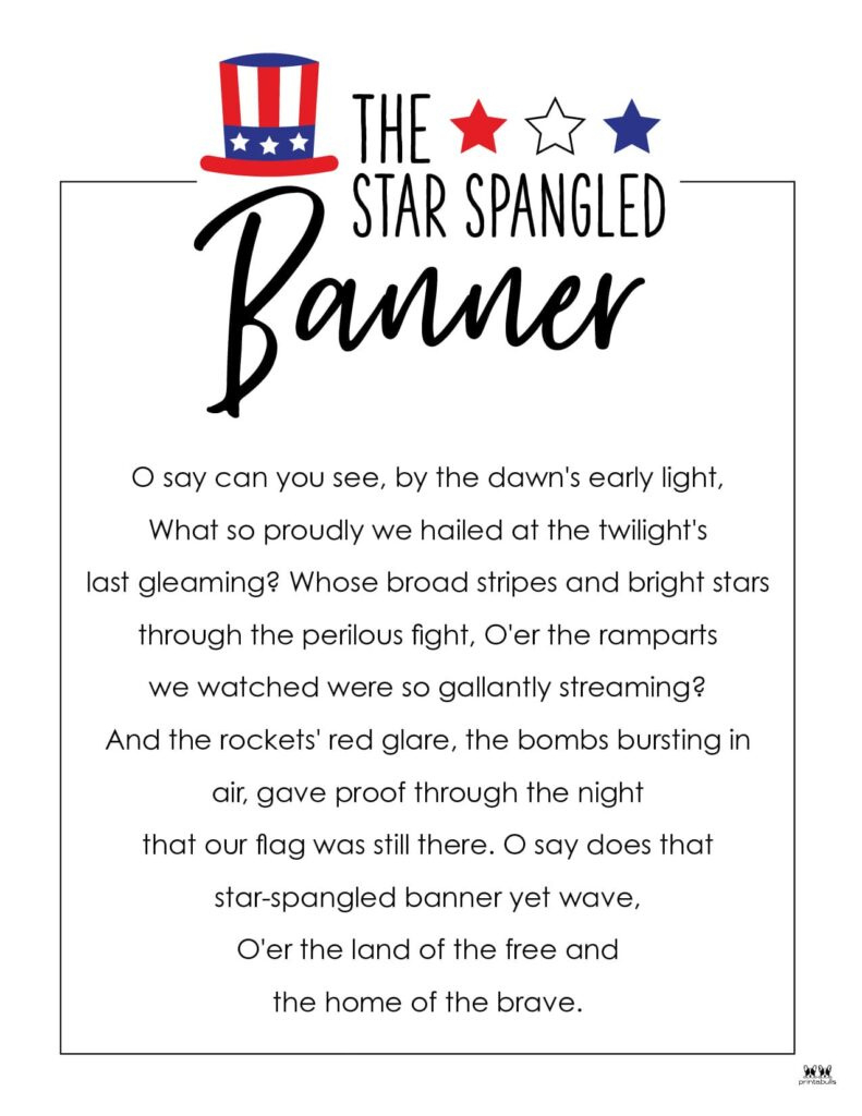 Star Spangled Banner Lyrics - 10 Free Printables | Printabulls regarding Back to December 2024 Printable Lyrics