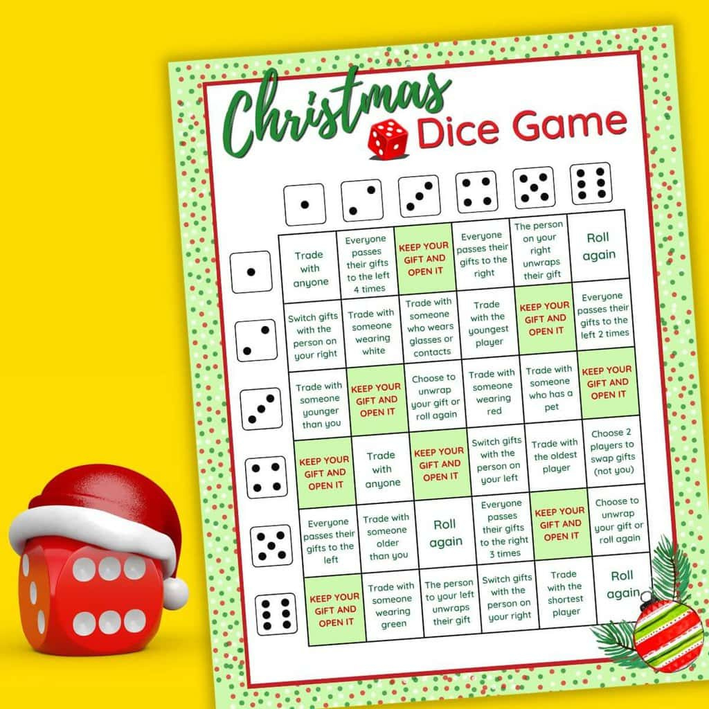 The Christmas Dice Game - A Fun Gift Exchange Printable Game! within December 2024 Dice Game Printable Rules