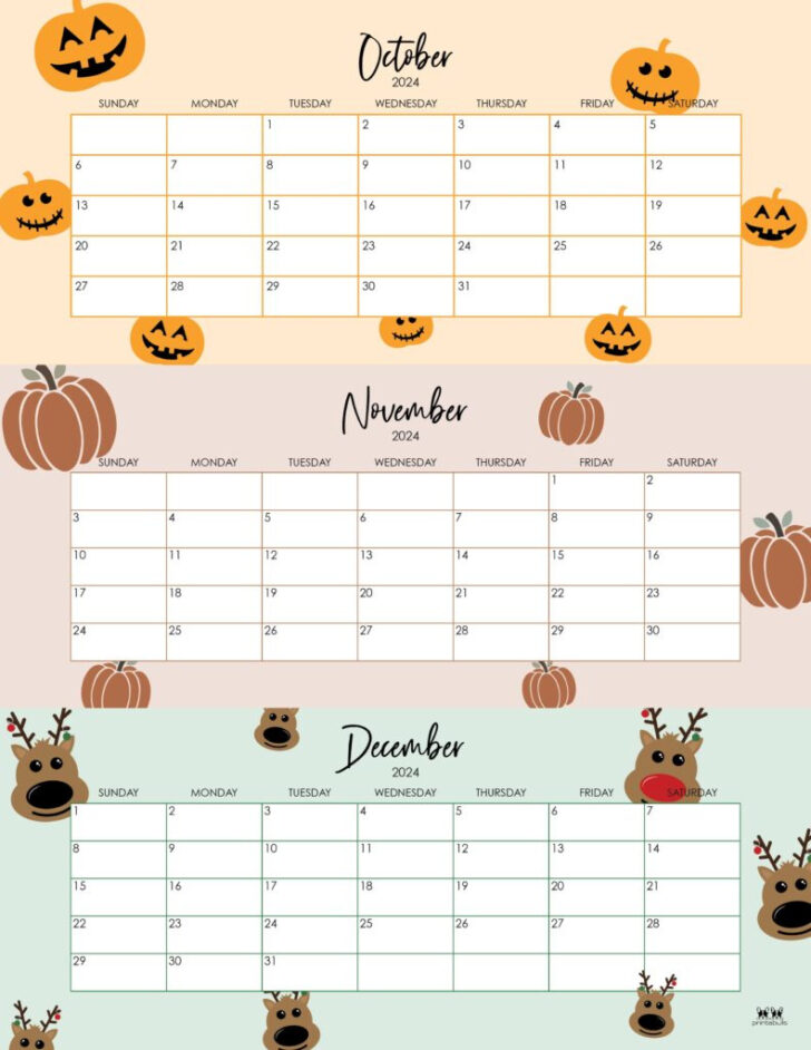 Printable 3 Month Calendar October November December 2024