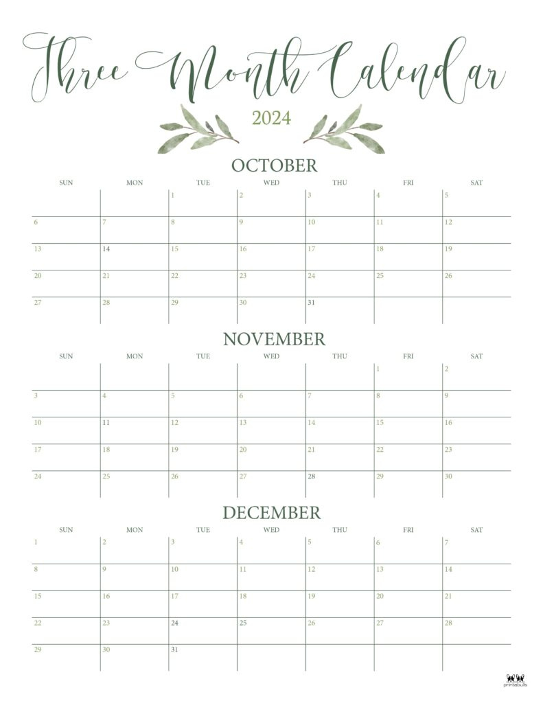 Three Month/Quarterly Calendars - 36 Free Calendars | Printabulls inside Printable 3 Month Calendar December 2024 January February