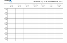 Weekly Calendar – December 22, 2024 To December 28, 2024 – (Pdf with December 2024 Weekly Planner Printable