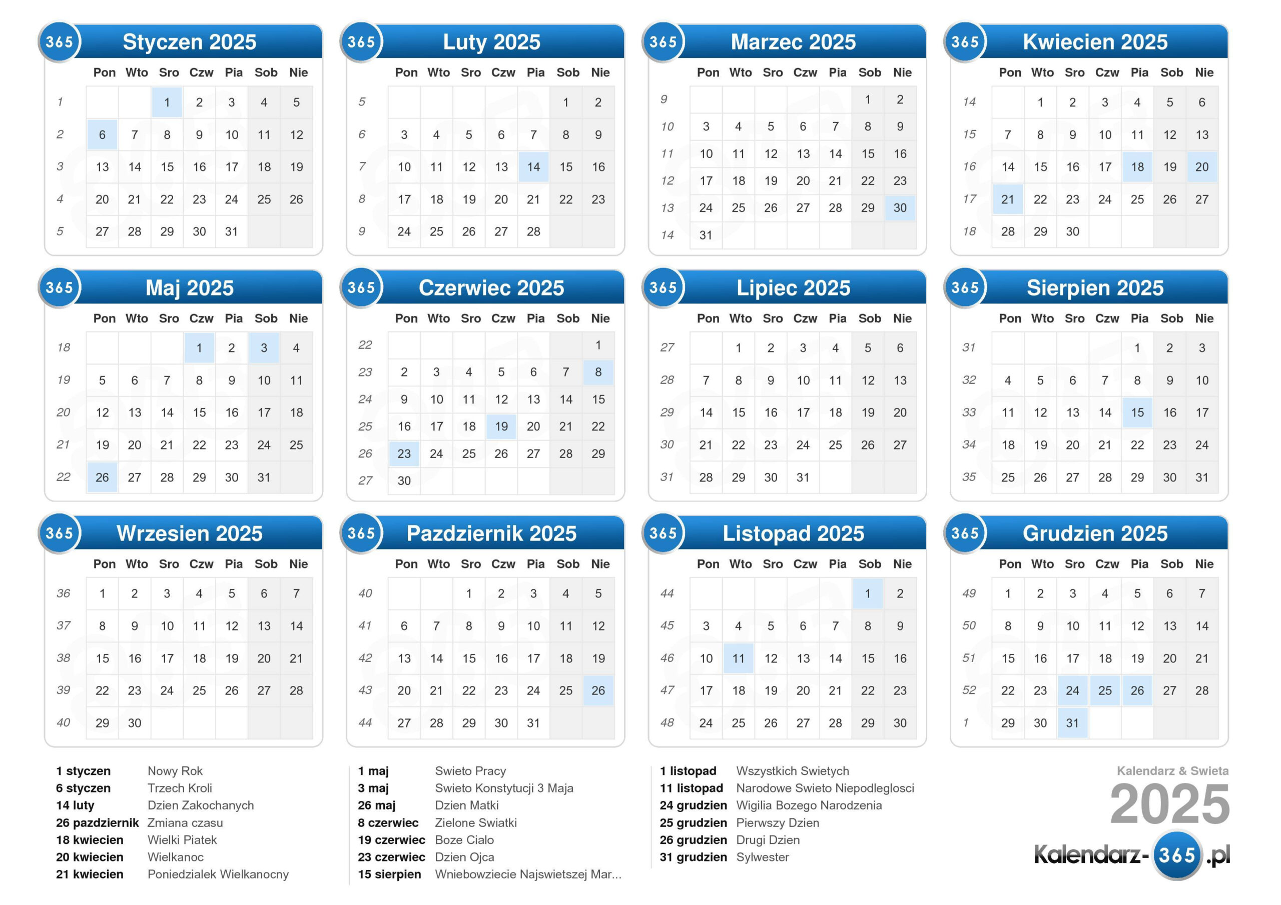 Kalendarz 2025 | Kalendarz Z Numerami Dni 2025