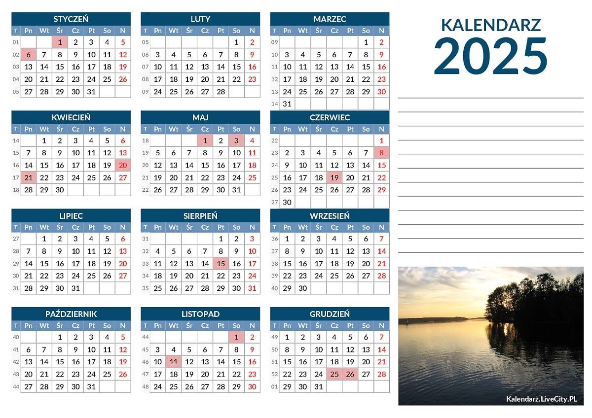 Kalendarz 2025 - Święta, Dni Wolne I Numery Tygodni | Kalendarz 2025 Roku