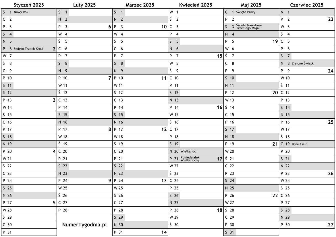 Kalendarz 2025 Z Numerami Tygodni … Darmowy Kalendarz Na Rok Do | Kalendarz 2025 Do Skopiowania