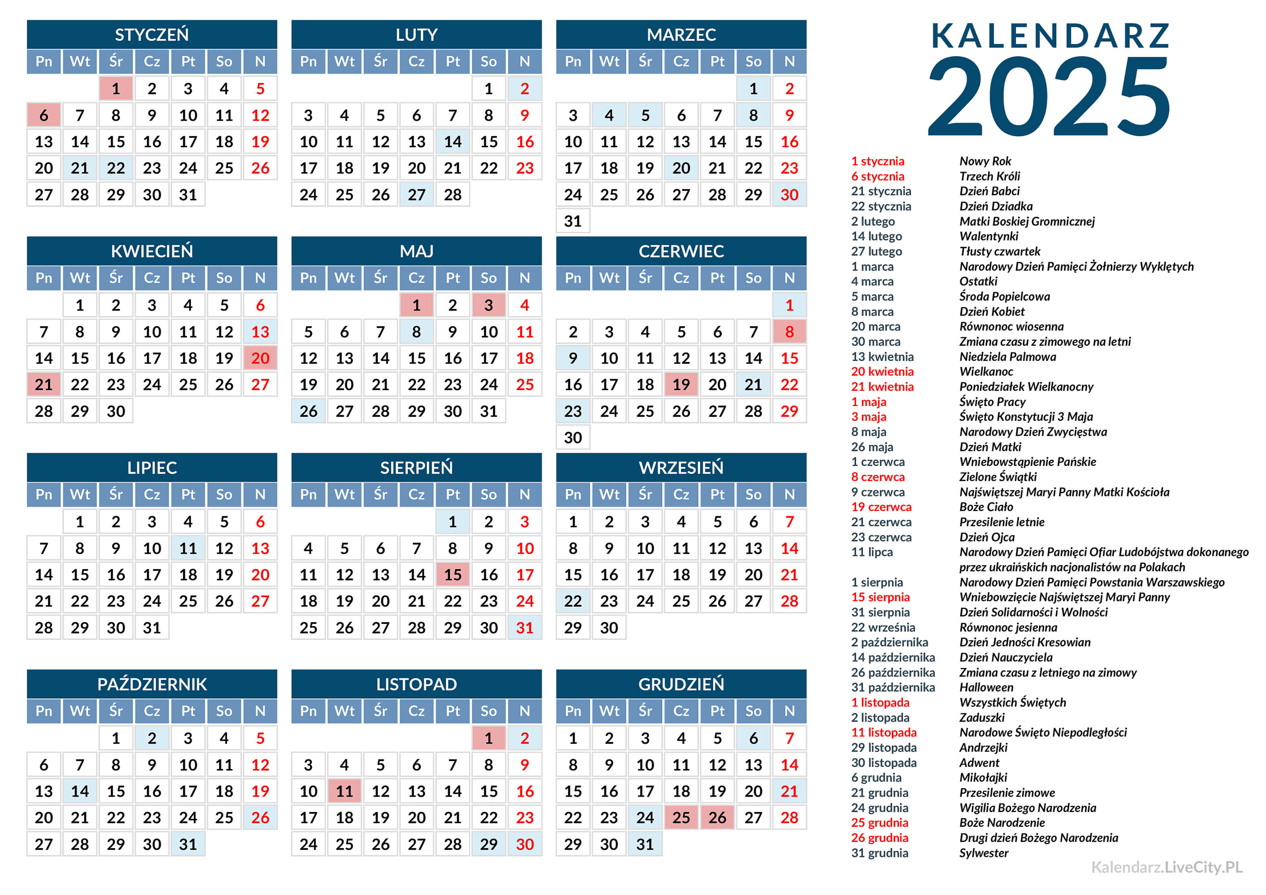 Kalendarz 2025 Ze Świętami Do Druku | Kalendarz 2025 Święta