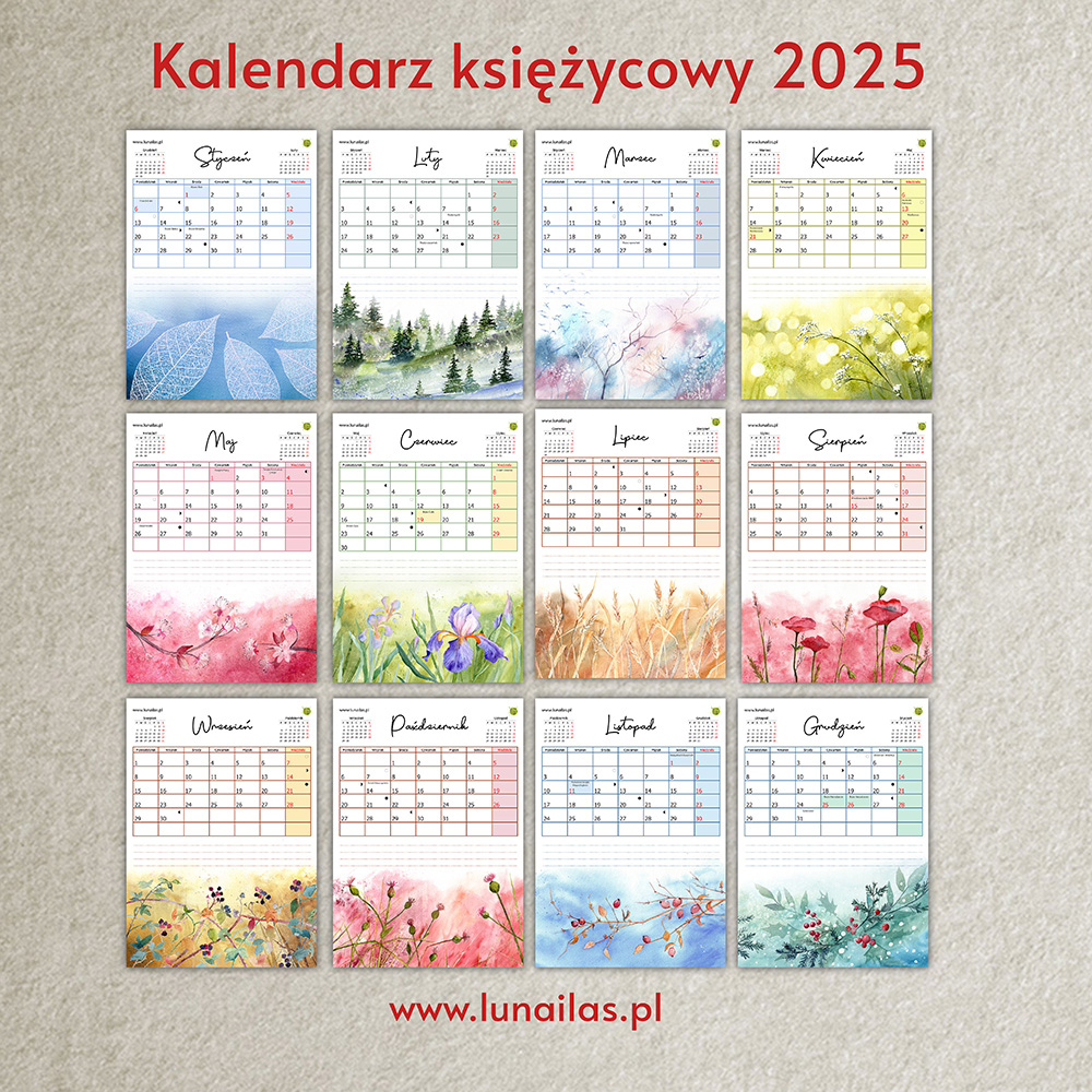 Kalendarz Księżycowy 2025 Botaniczny - Luna I Las - Planer, Dziennik | Kalendarz Księżycowy 2025