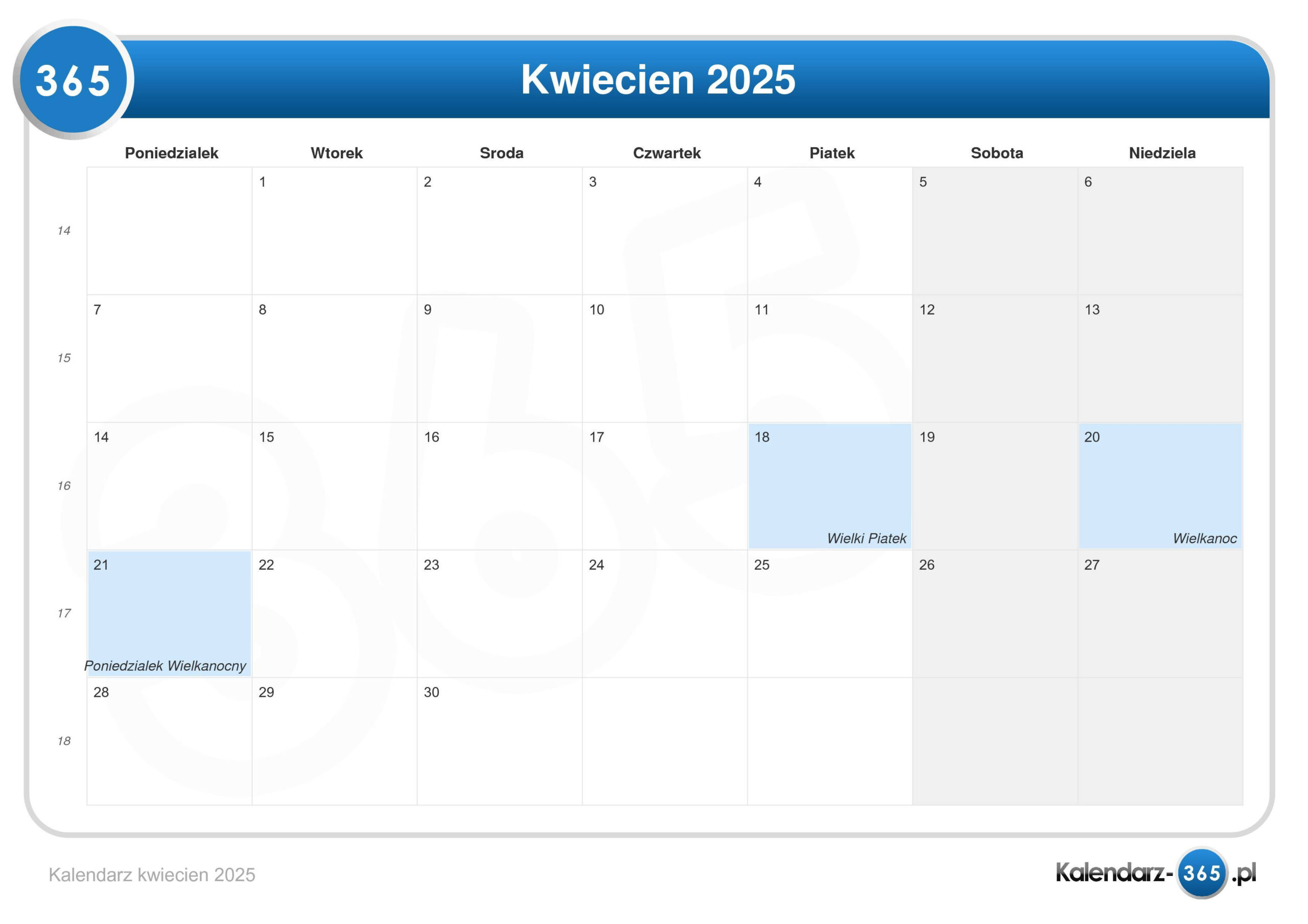 Kalendarz Kwiecień 2025 | Kalendarz Kwiecien 2025