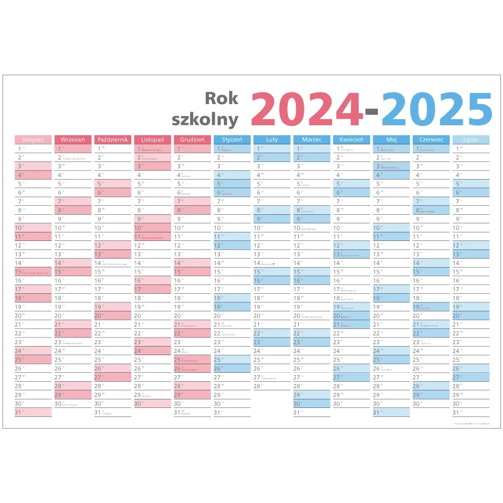 Planer Szkolny 2024/2025 B0 144X102 Cm Kalendarz Ścienny | Kalendarz Szkolny 2025 26