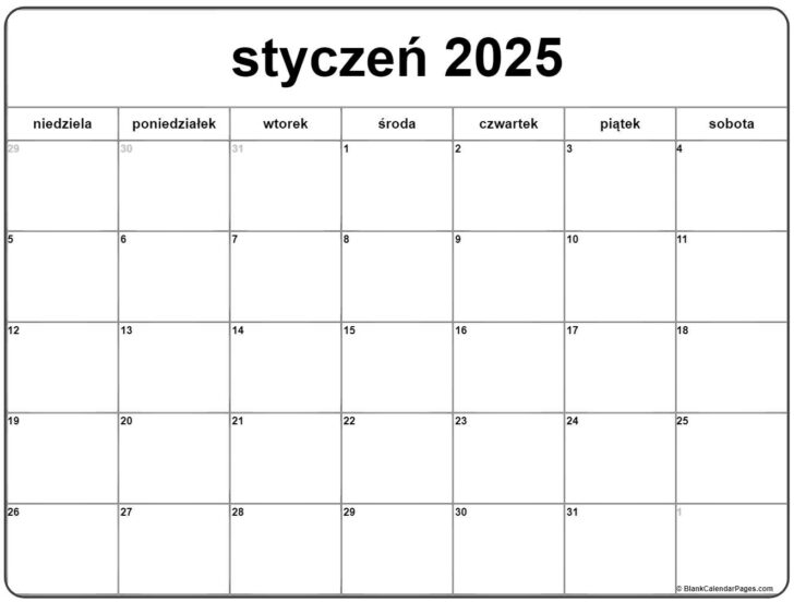 Kalendarz Styczen 2025